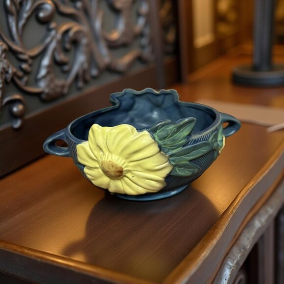 Vintage Roseville Pottery "Dahlrose" Console Bowl – Style 428-6 Circa 1928 - Picture 2 of 11